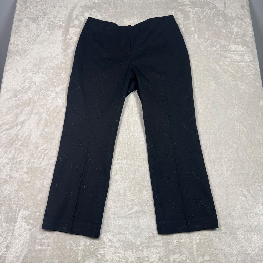 Burns Black Embroidered‎ Cropped Dress Pants Size 10 Cotton Blend Career Work